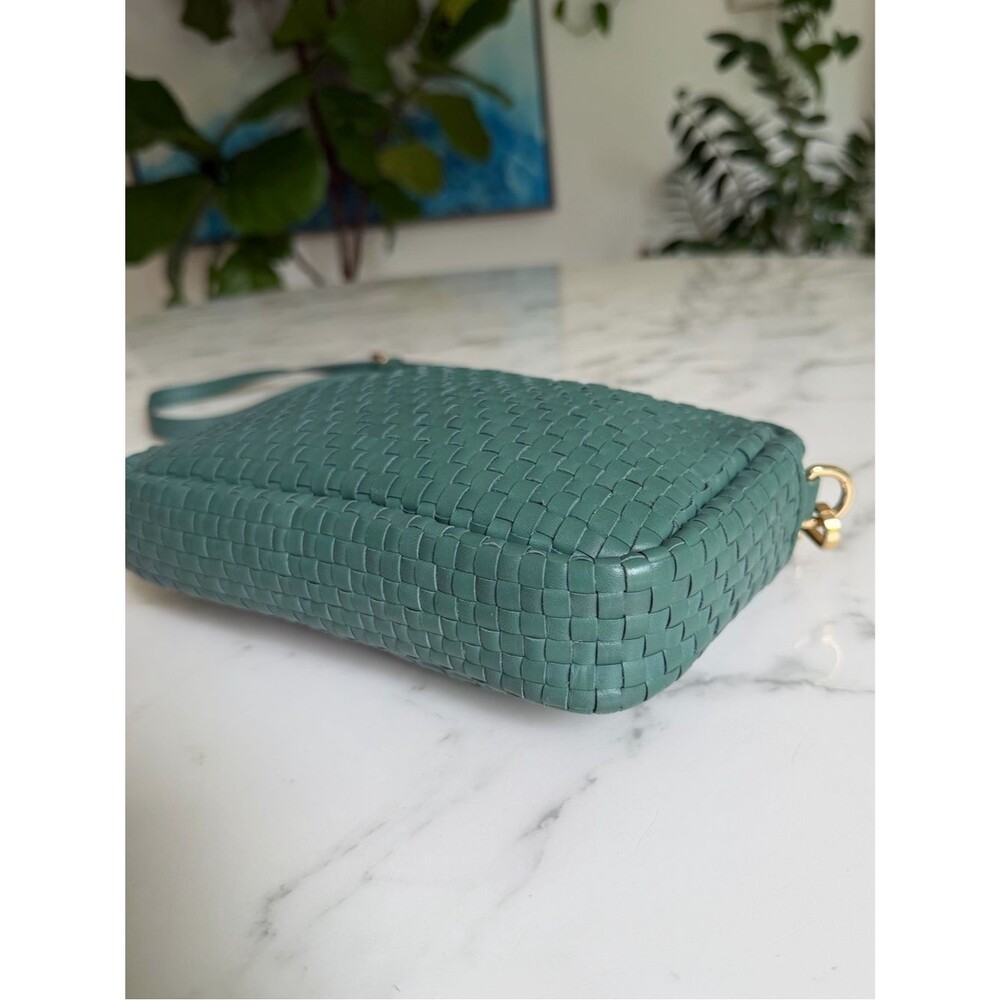 Quince Italian Leather Handwoven Crossbody Bag Emerald Green - Picture 12 of 14